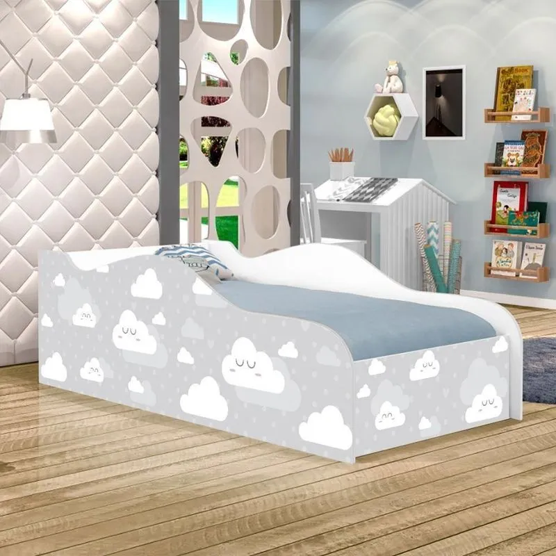 Mini Cama Fun Nuvens Cinza Infantil Com Colchão