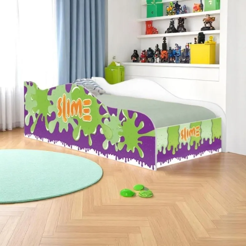 Cama Carro Fun Adesivada Slime Menino Solteiro