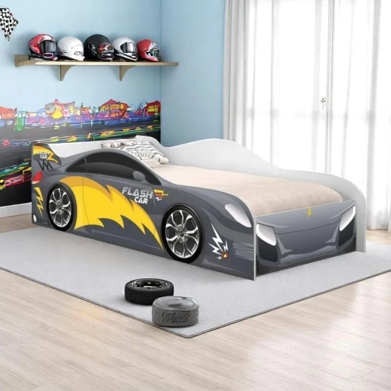 Cama Carro Solteiro Glow Velocista MDF Cinza Casah