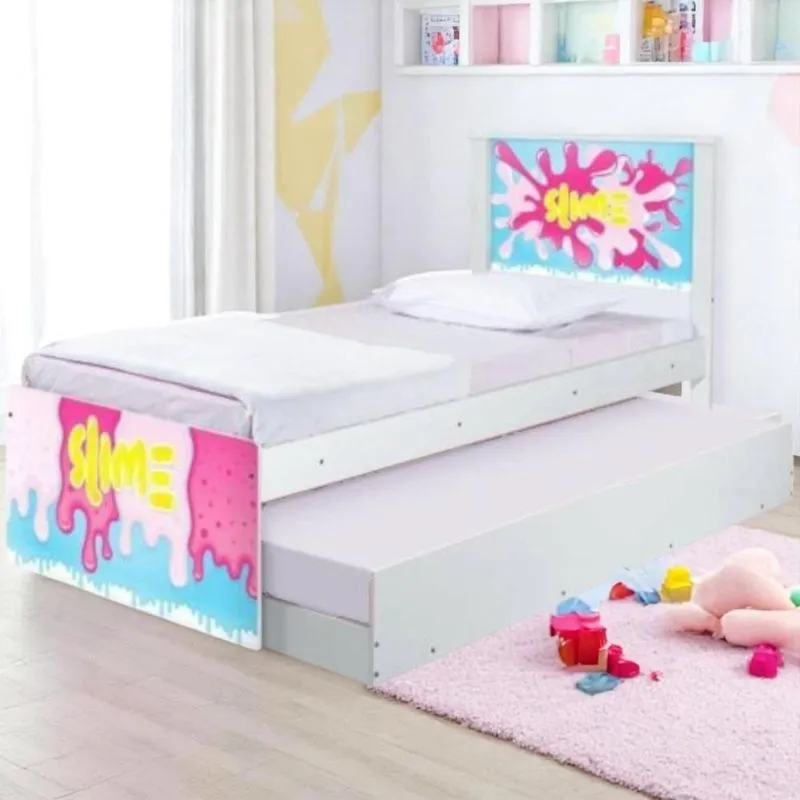 Bicama Solteiro Slime Menina MDF MDP Branco Com Colchões Casah