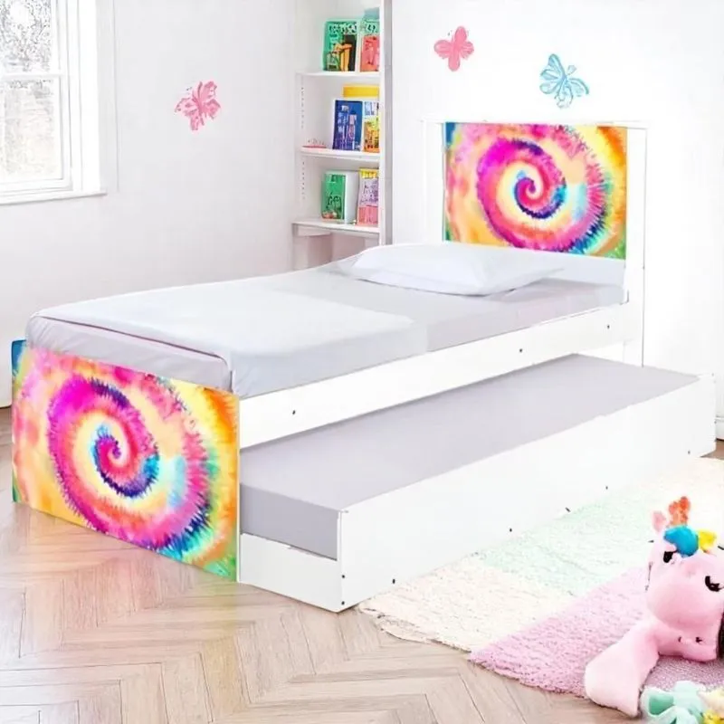 Bicama Solteiro Com Cama Auxiliar Cabeceira Adesivada Tie Dye Branco Casah