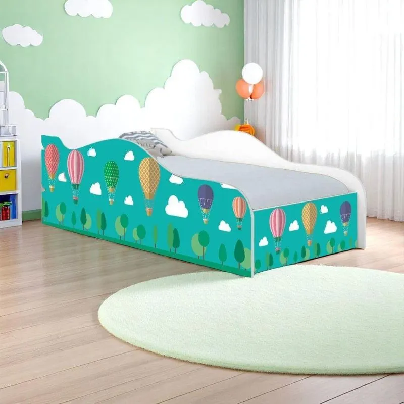 Cama Solteiro Infantil Balões No Céu Em Madeira Branco Mobili