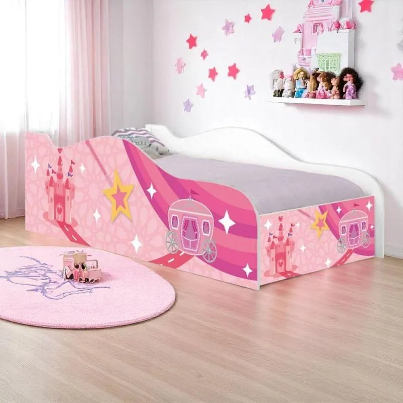 Cama Solteiro Infantil Carruagem Castelo Madeira Branco Mobili