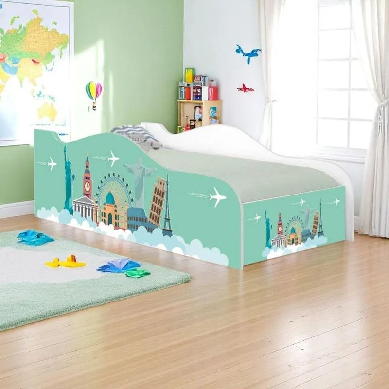 Cama Solteiro Mundo Viagens Infantil Madeira Branco Mobili Para Quarto Unissex
