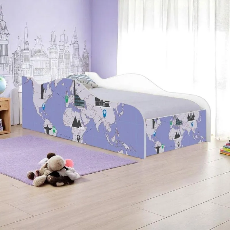 Cama Solteiro Infantil Volta A Mundo Em Madeira Branco Mobili