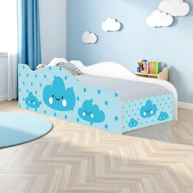 Cama Solteiro Infantil Nuvenzinha Menino Madeira Branco Mobili