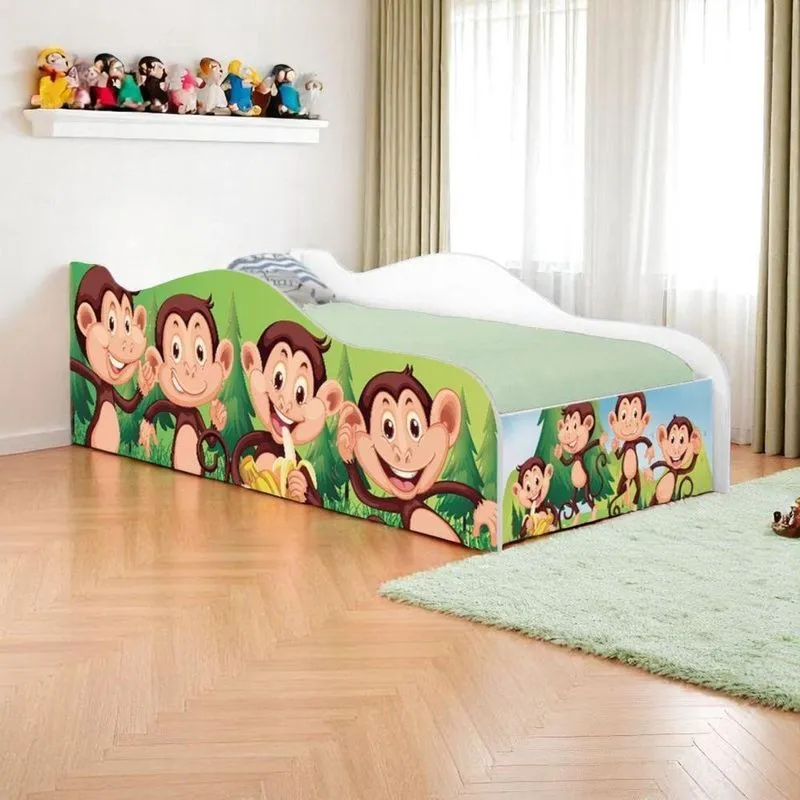 Cama Solteiro Infantil Safari Macaquinhos Madeira Branco Mobili