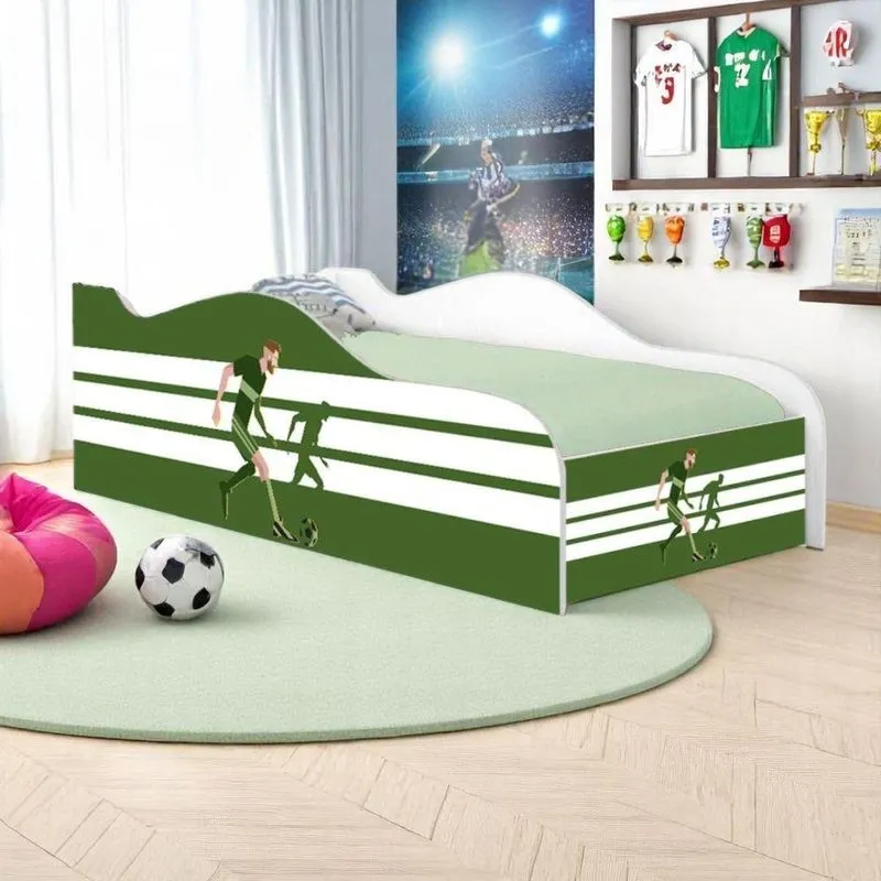 Cama Solteiro Infantil Futebol Jogador Em Madeira Branco Para Quarto Unissex Mobili