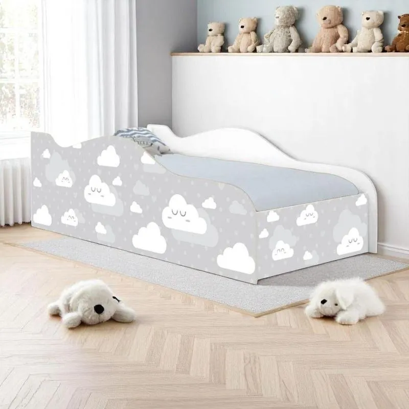 Cama Infantil Nuvem Mini Cama De Madeira Cinza Para Colchão Padrão Unissex Mobili