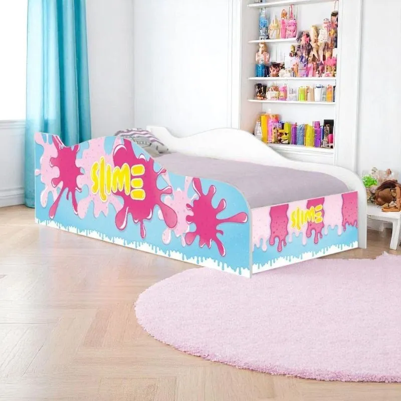 Cama Solteiro Infantil Slime Rosa Com Estrutura De Madeira Branco Mobili Para Crianças