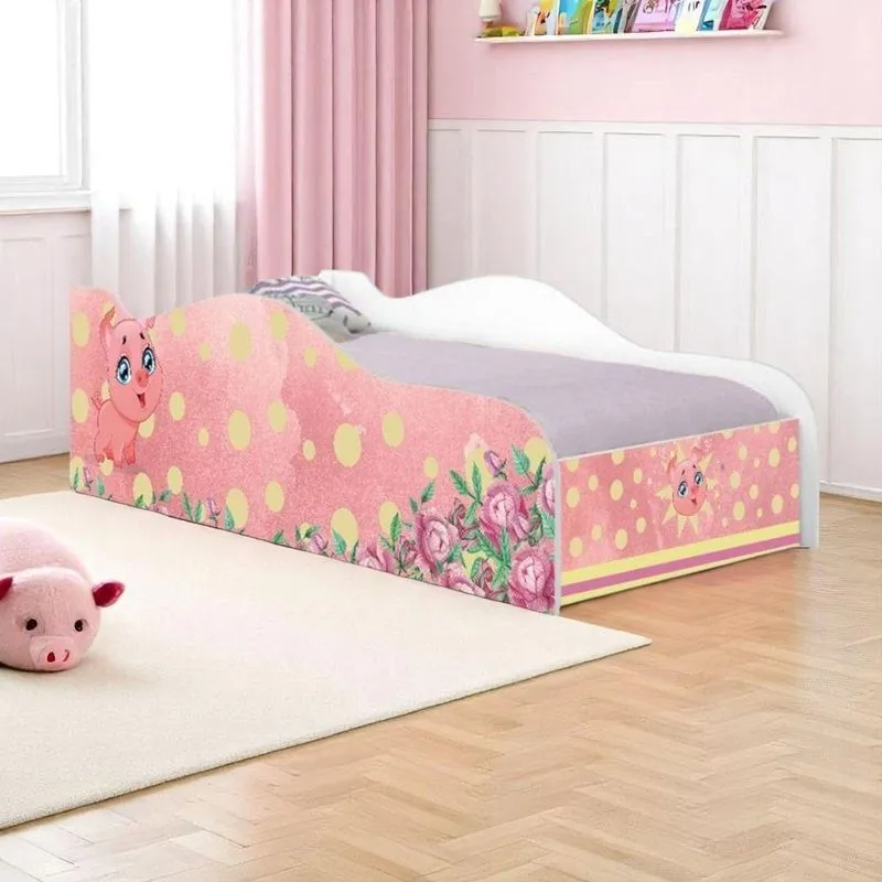 Cama Solteiro Infantil Pig Em Madeira Branco Mobili Com Estrutura Padrão