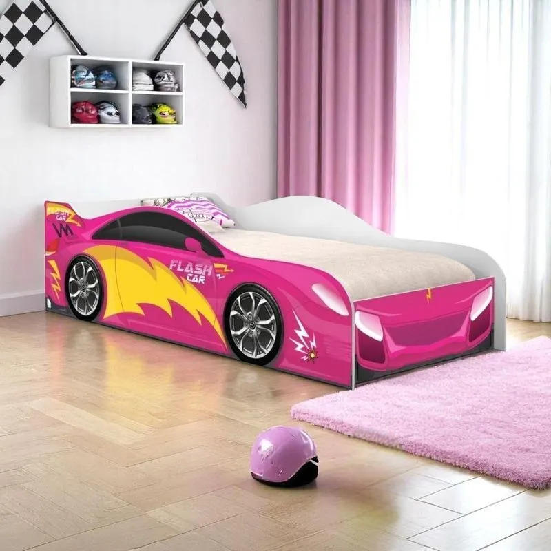 Cama Solteiro Glow Velocista Em Mdf Rosa De Casa Para Dormitório