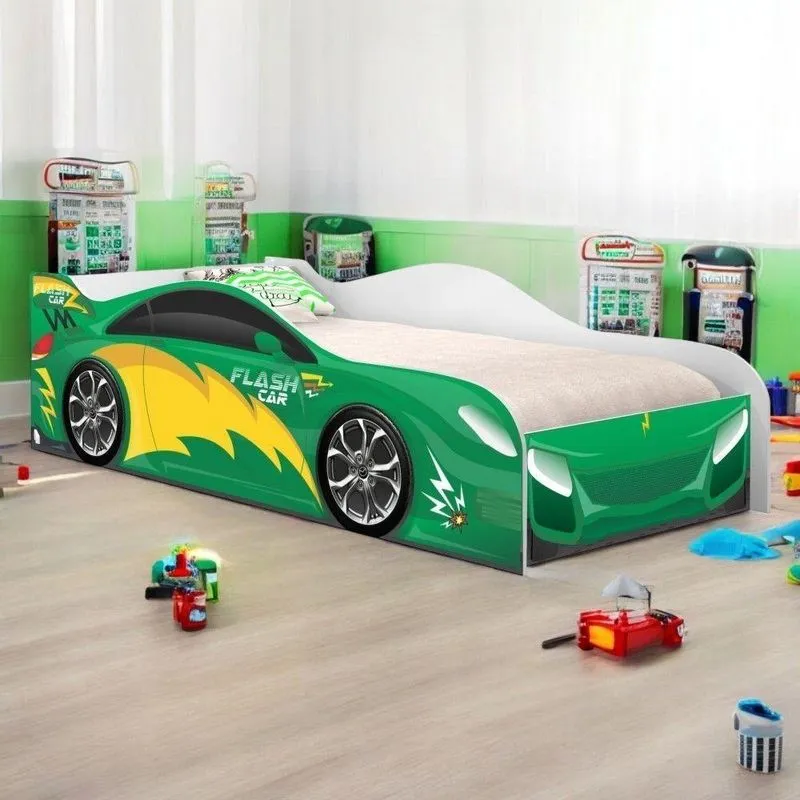 Cama Solteiro Glow Velocista Em Mdf Verde De Casa Para Dormitório
