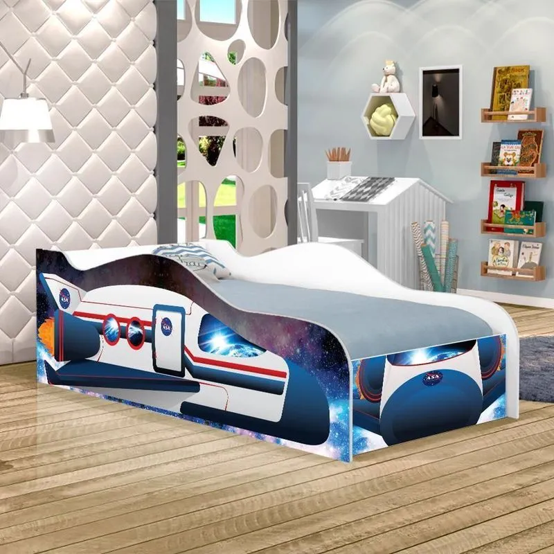 Cama Infantil Foguete Espacial Kids em MDF Azul para Crianças Cambel Móveis