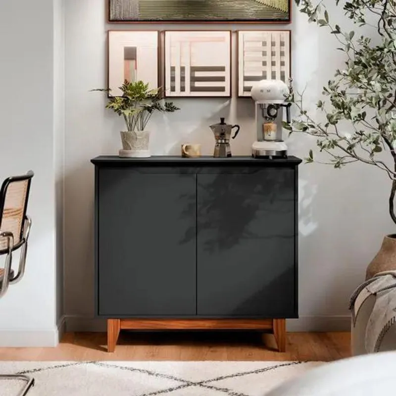 Aparador Buffet Balcão 2 Com Gaveta Portas Estoril Preto