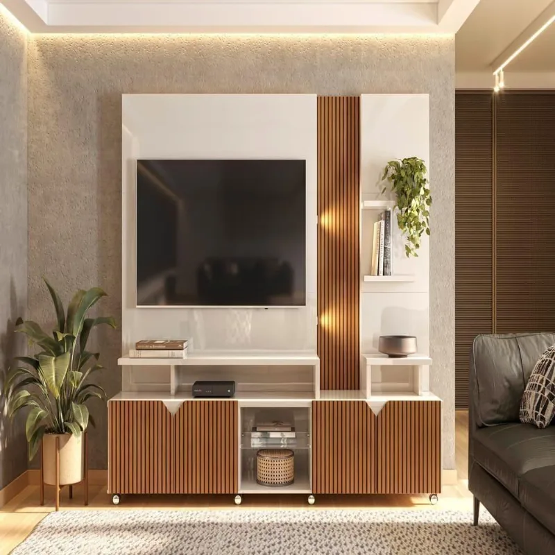 Painel Prateleira Havana Off White-tauari Ripado 3d