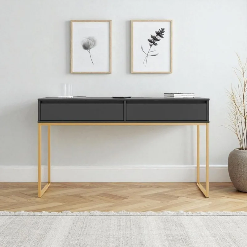 Aparador Buffet Industrial 2 Gavetas MDP 110CM Preto Dourado Casah
