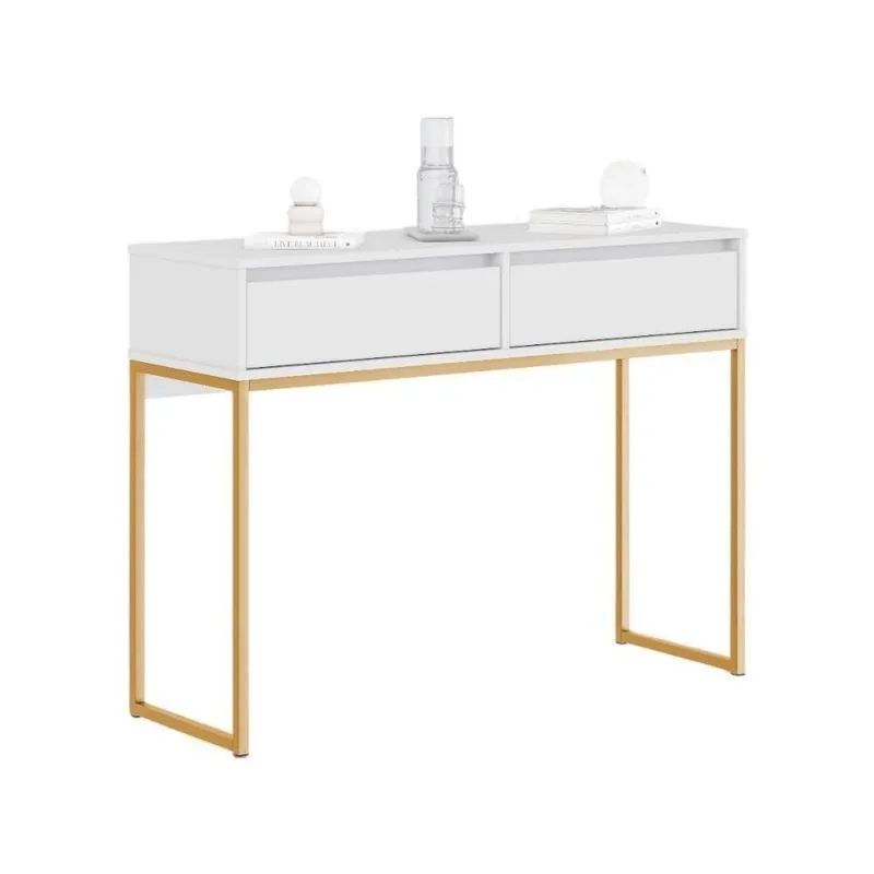 Buffet Luce Retro Madeira 2 Gavetas Estilo Industrial Branco Dourado