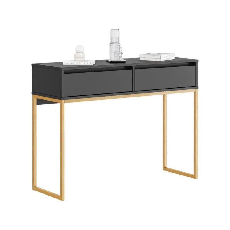 Buffet Luce Retro Madeira 2 Gavetas Estilo Industrial Preto Dourado