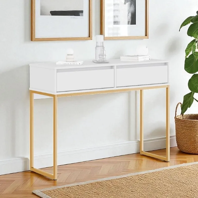 Aparador Buffet Luce Retrô Industrial 2 Gavetas MDF-MDP 90CM Branco Dourado Mais de Casa