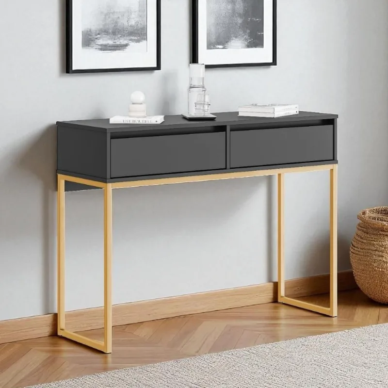 Buffet Luce Retro Industrial 2 Gavetas MDF-MDP 90CM Preto Dourado Mais de Casa