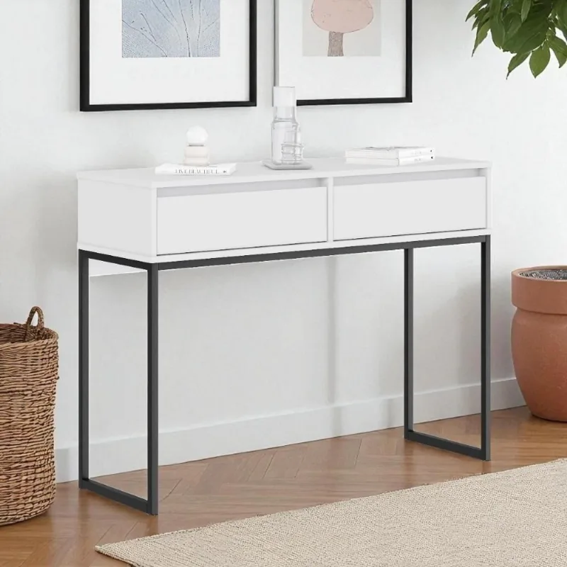 Aparador Buffet Luce Retro 2 Gavetas Industrial MDF-MDP 90CM Branco Preto Mais de Casa