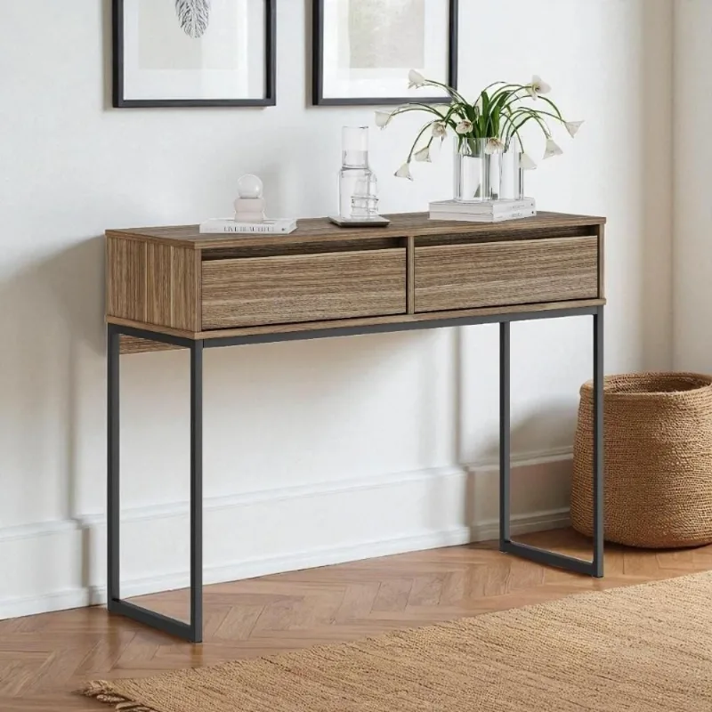 Aparador Buffet Industrial Retrô 2 Gavetas 90CM Preto Mais de Casa
