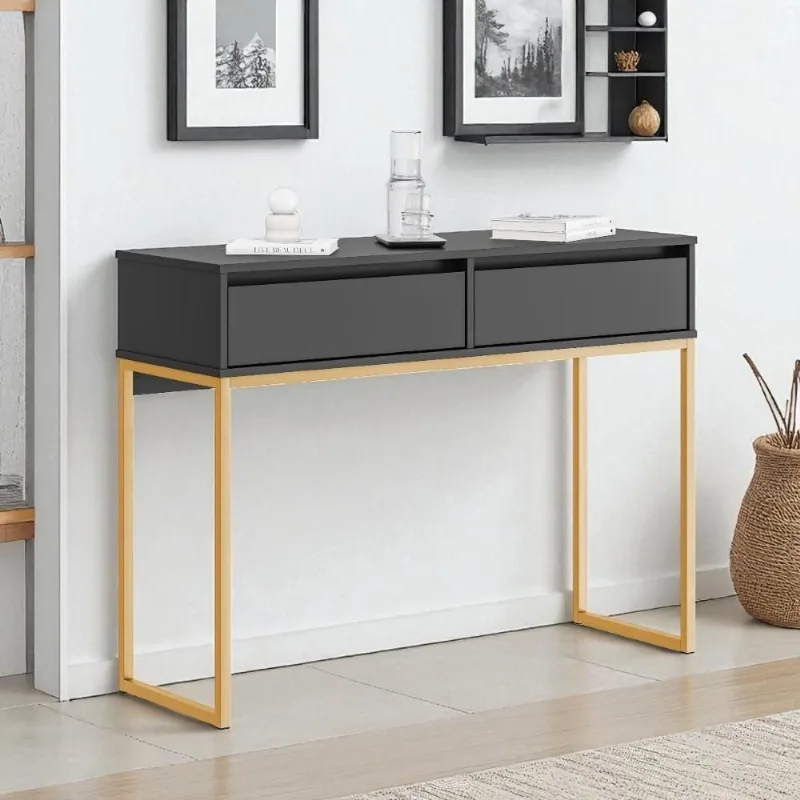Aparador Buffet Industrial 2 Gavetas MDF-MDP 90CM Preto Dourado Casah