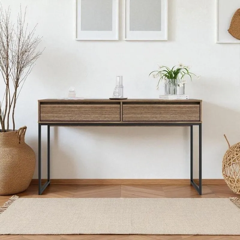 Aparador Buffet Industrial Reto 2 Gavetas 110cm Preto Mais De Casa