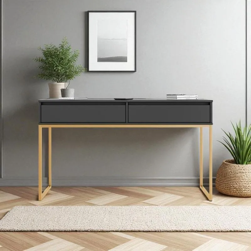 Aparador Buffet Industrial 2 Gavetas MDF-MDP 110cm Preto Dourado Mais De Casa