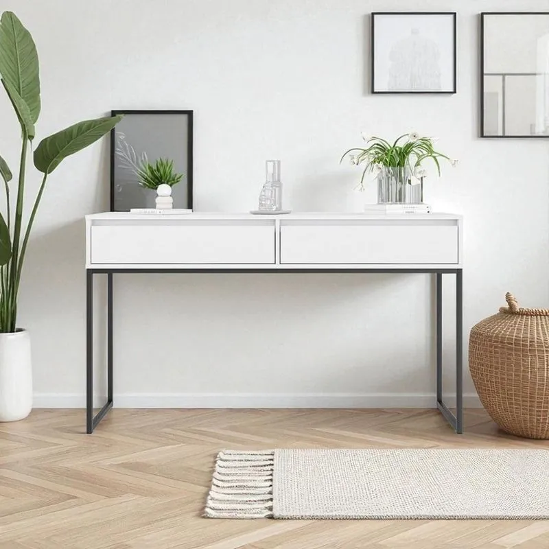 Aparador Buffet Industrial 2 Gavetas MDF-MDP 110cm Branco e Preto Mais de Casa
