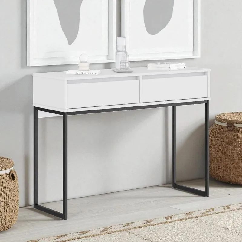 Aparador Buffet Industrial Retrô 2 Gavetas MDF-MDP 90cm Branco Preto Mais De Casa