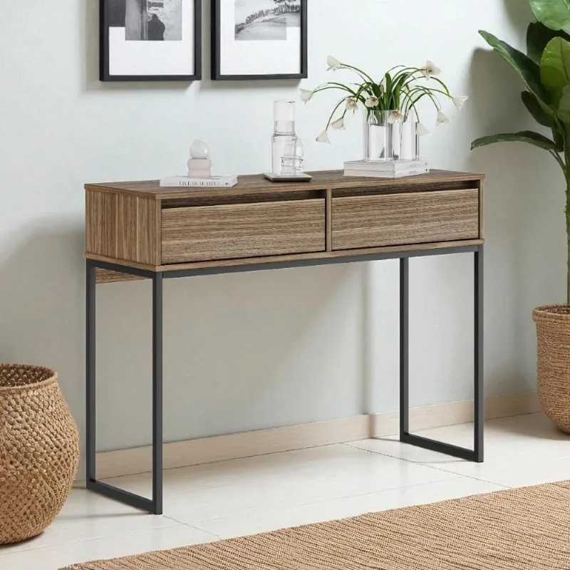 Aparador Buffet Industrial Retrô 2 Gavetas 90CM Preto Mais de Casa