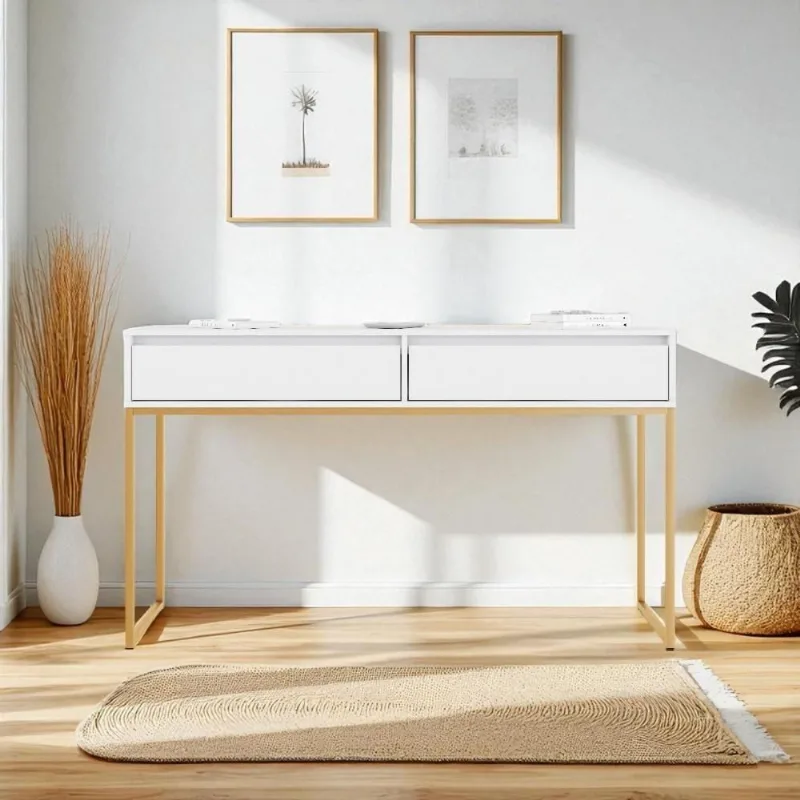 Aparador Nobre Pés Em Metal Moderno Estilo Industrial - Branco Dourado Branco Dourado