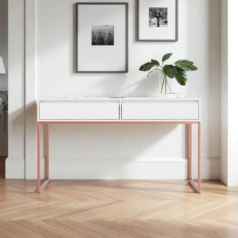 Aparador Nobre Pés Em Metal Moderno Estilo Industrial - Branco Cobre Branco Cobre