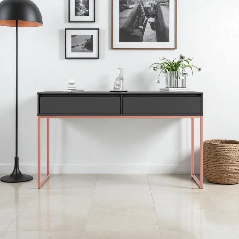 Aparador Pés Em Metal Moderno Estilo Industrial - Preto Cobre Preto Cobre