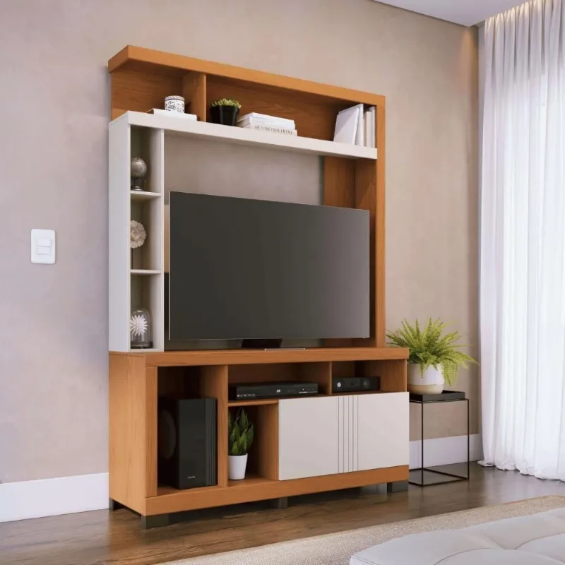 Estante Home para Tv Idris 2 Portas 2 Prateleiras Mdp Mdf 136cm Freijo Off White Matte Casah