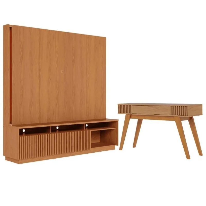Conjunto Aparador e Estante Iris 2 Portas 1 Gaveta MDF MDP 200cm Freijo Casah