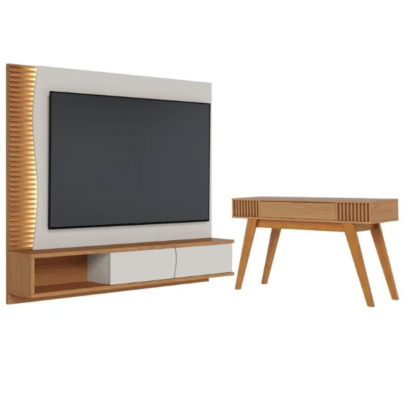 Conjunto Aparador E Painel Iris Off White Matte Freijo