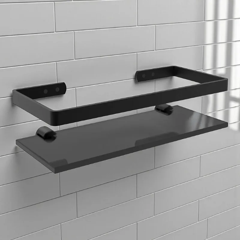 Suporte Porta Shampoo Prateleira De Vidro 10x35 Cm Preto