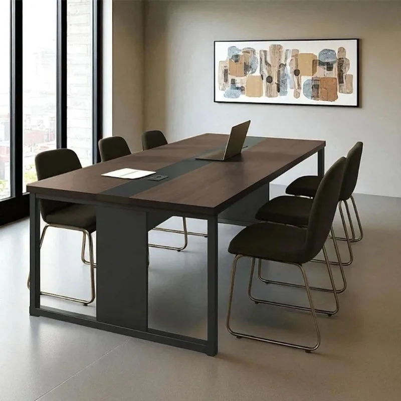 Mesa de Reunião Retangular Escritório 6 Pessoas 240cm Freijó e Preto Casah