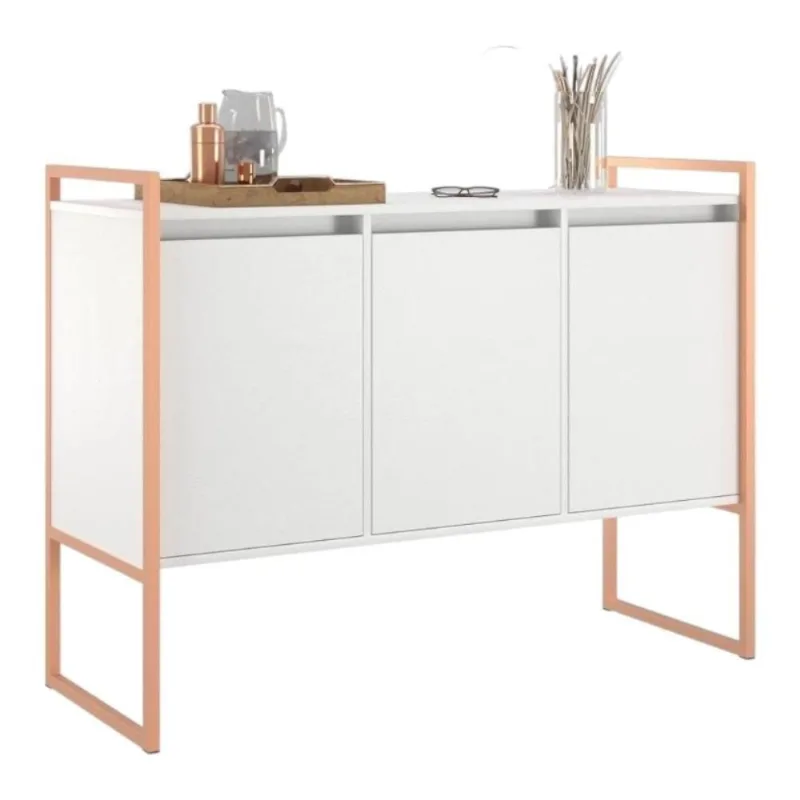 Buffet Aparador 3 Portas Industrial MDP 120CM Branco Cobre Casah