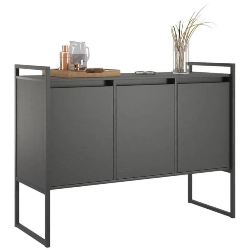 Buffet Aparador 3 Portas Industrial MDP 120cm Preto Onix Casah