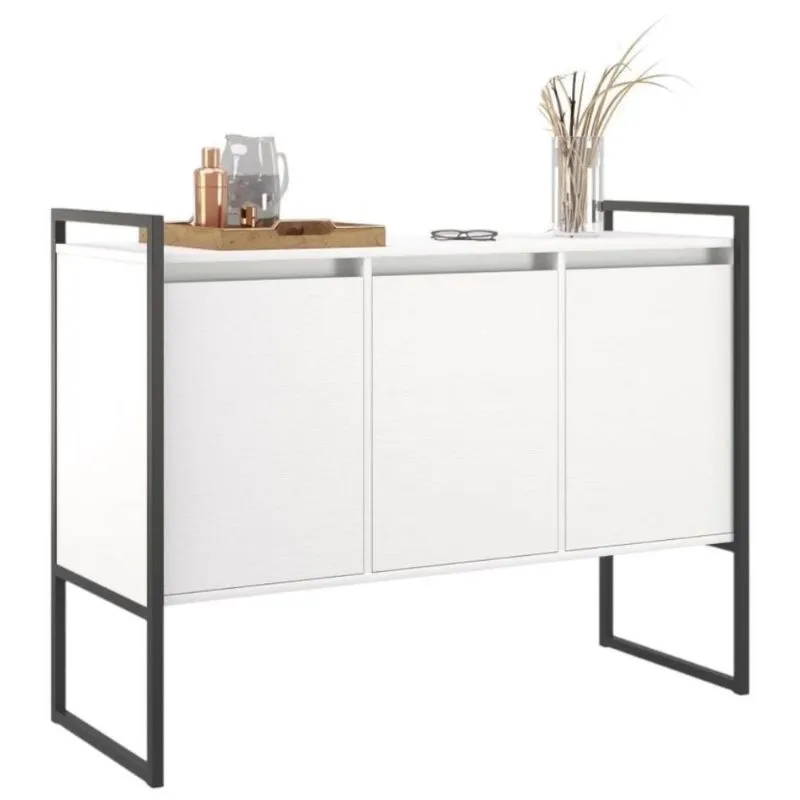 Buffet Aparador Industrial 3 Portas Sem Gavetas MDP 120cm Branco Casah