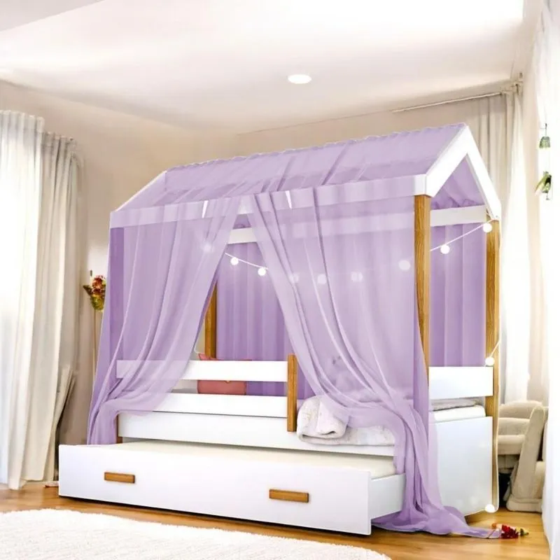 Bicama Solteiro Montessoriana Casinha Infantil Com Cama Auxiliar MDF Roxo Casah