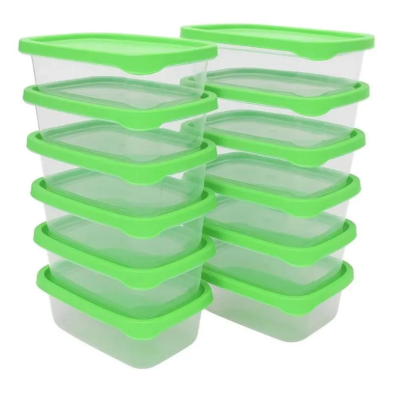 Conjunto Kit 12 Potes Com Tampa Para Marmita E Alime Verde