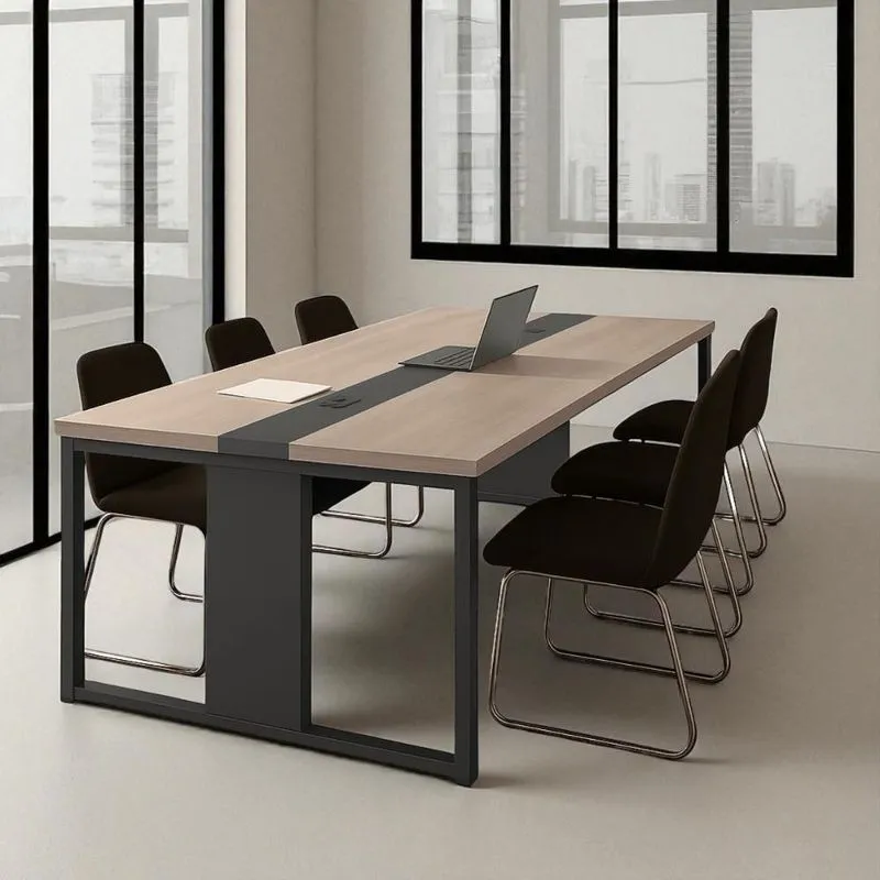 Mesa De Reunião Para Escritório Retangular Moderno Mdp 110cm Nogueira Preto Casah