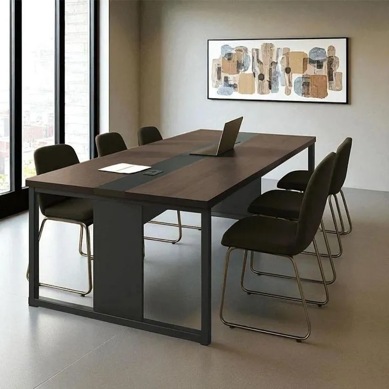 Mesa De Reunião Para Escritório Retangular Moderno Mdp 240cm Freijó Preto Casah