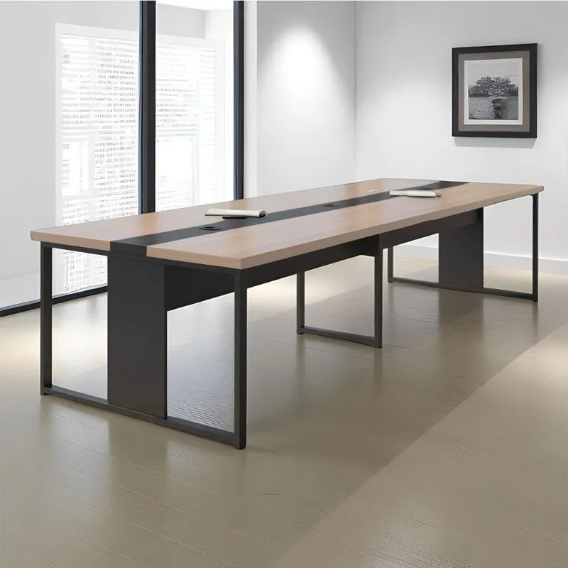 Mesa De Reunião Retangular Moderno MDP 360cm Nogueira Preto Casah