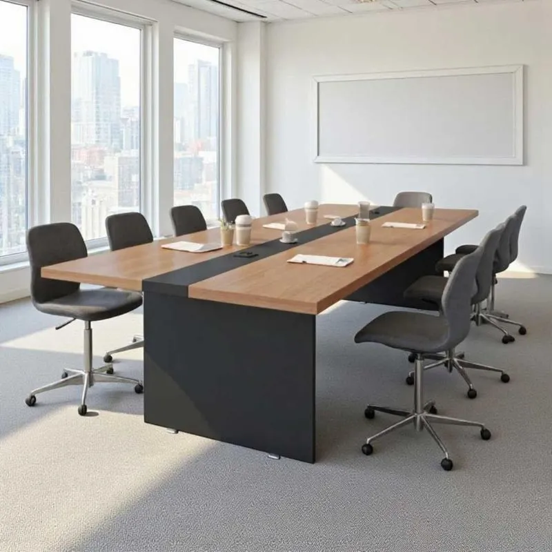 Mesa De Reunião Retangular Moderno MDP 110x360cm Noce Preto Casah